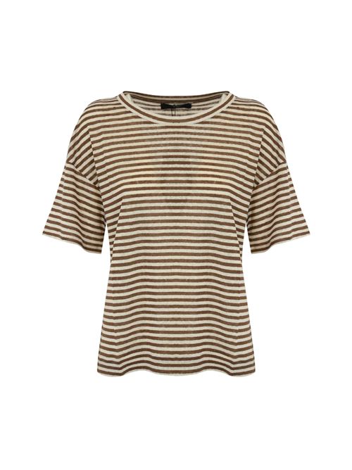 Blusa Barca in jersey di lino a righe Marrone/Bianco WEEKEND MAX MARA | 2515941032600011
